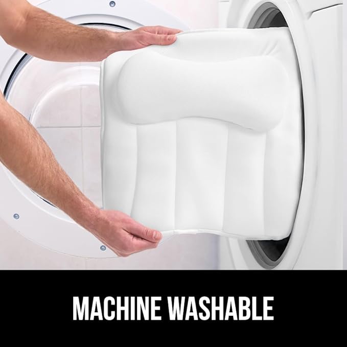 GORILLA GRIP Mesh Bath Pillow for Tub, 6 Powerful Suction Cups, Oversized Headrest with Breathable FlexComfort Technology for Neck, Head, Back Support, Luxury Machine Washable Bathtub Must Haves White