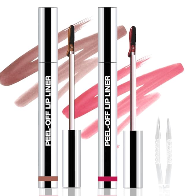 2Pcs Peel Off Matte Liquid Lip Gloss Stain-Lip Liner with Tweezer, Peel Off Lip Stain, Long Lasting & Waterproof Lipstick Tattoo, Transfer-Proof Lip Gloss for All Skin Types (02#+06#, 2Pcs)