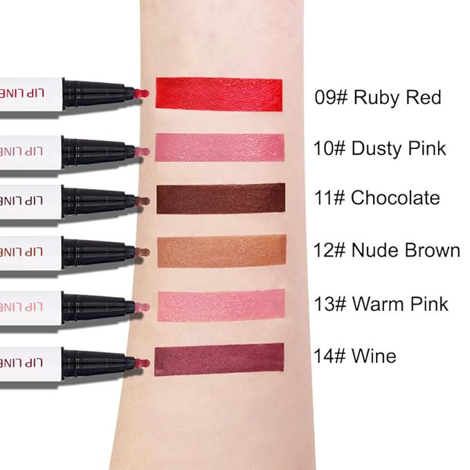 2Pcs Longwear Liquid Lip Liner Stain Marker Pen Set Long Lasting Waterproof, Black Cherry Wine Red Matte Permanent 24 Hour Lip Liner and Lipstick Combo, Color Stay Lipliner All Day Lips Stain peel off
