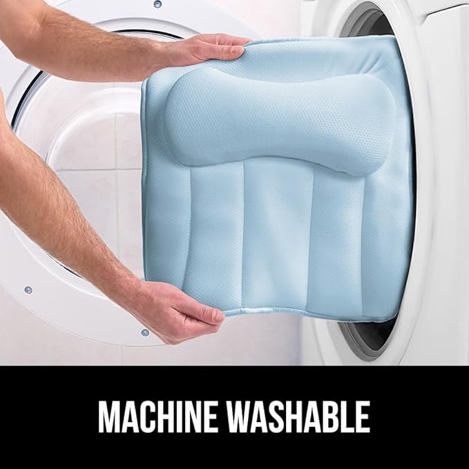 GORILLA GRIP Mesh Bath Pillow for Tub, 6 Powerful Suction Cups, Oversized Headrest with Breathable FlexComfort Technology for Neck, Head, Back Support, Luxury Machine Washable Bathtub Must Haves, Blue