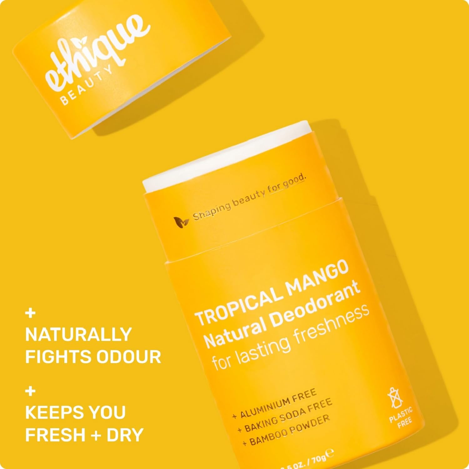 Ethique Beauty Tropical Mango Deodorant Stick for Men & Women - Aluminum-Free, Plastic-Free, Vegan, Cruelty-Free, Eco-Friendly, 2.5 oz