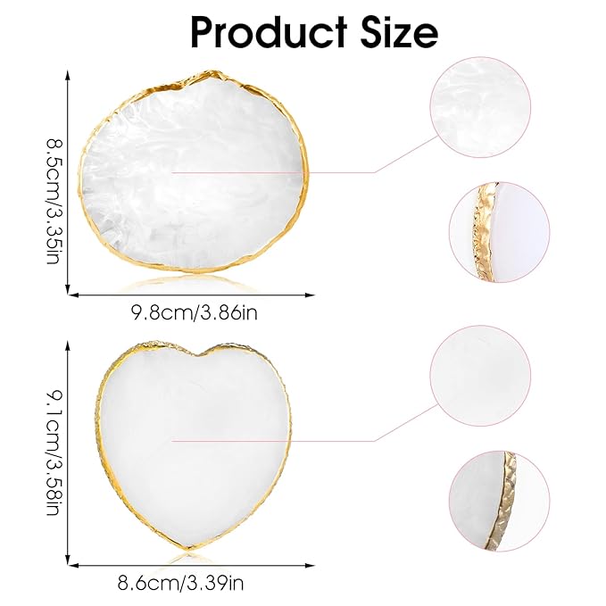 2pcs Resin Nail Art Palette Nail Painting Mixed Color Palette Gold Edge Round Makeup Holder Heart Shape Nail Polish Plate Cosmetic Mixing Tools Nail Gel Display Board