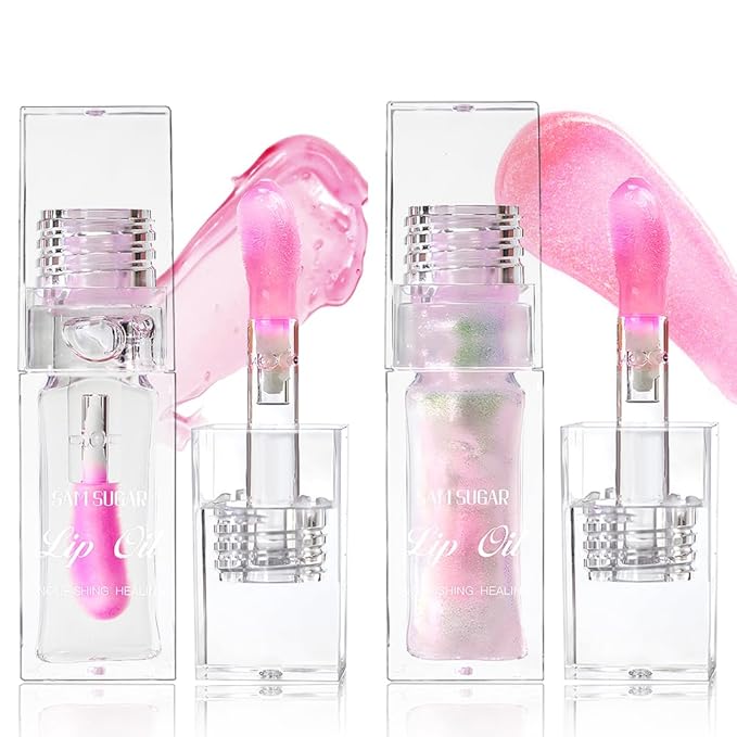 2PCS Magic Color Changing Lip Oil, Big Brush Color Changing Lip Oil, Lip Oil Color Changing, Warm Change Hydrating Color Changing Lip Gloss, Lip Changing Oil Long Lasting Shimmery Fresh Texture