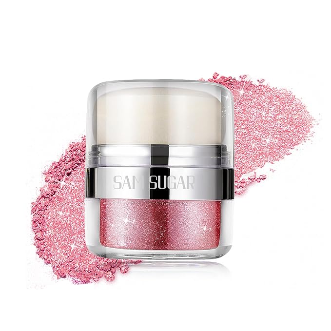 Glitter Body Highlighter Powder Body Shimmer Sparkle Face Brightening Highlighter Powder for Face Eyes Body Glow Makeup With sponge head(01#)