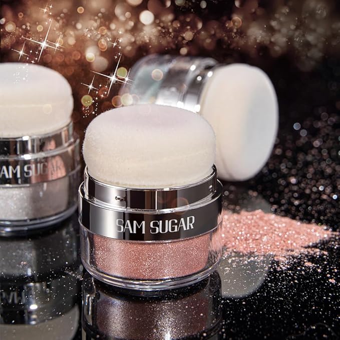 Glitter Body Highlighter Powder Body Shimmer Sparkle Face Brightening Highlighter Powder for Face Eyes Body Glow Makeup With sponge head(05#)