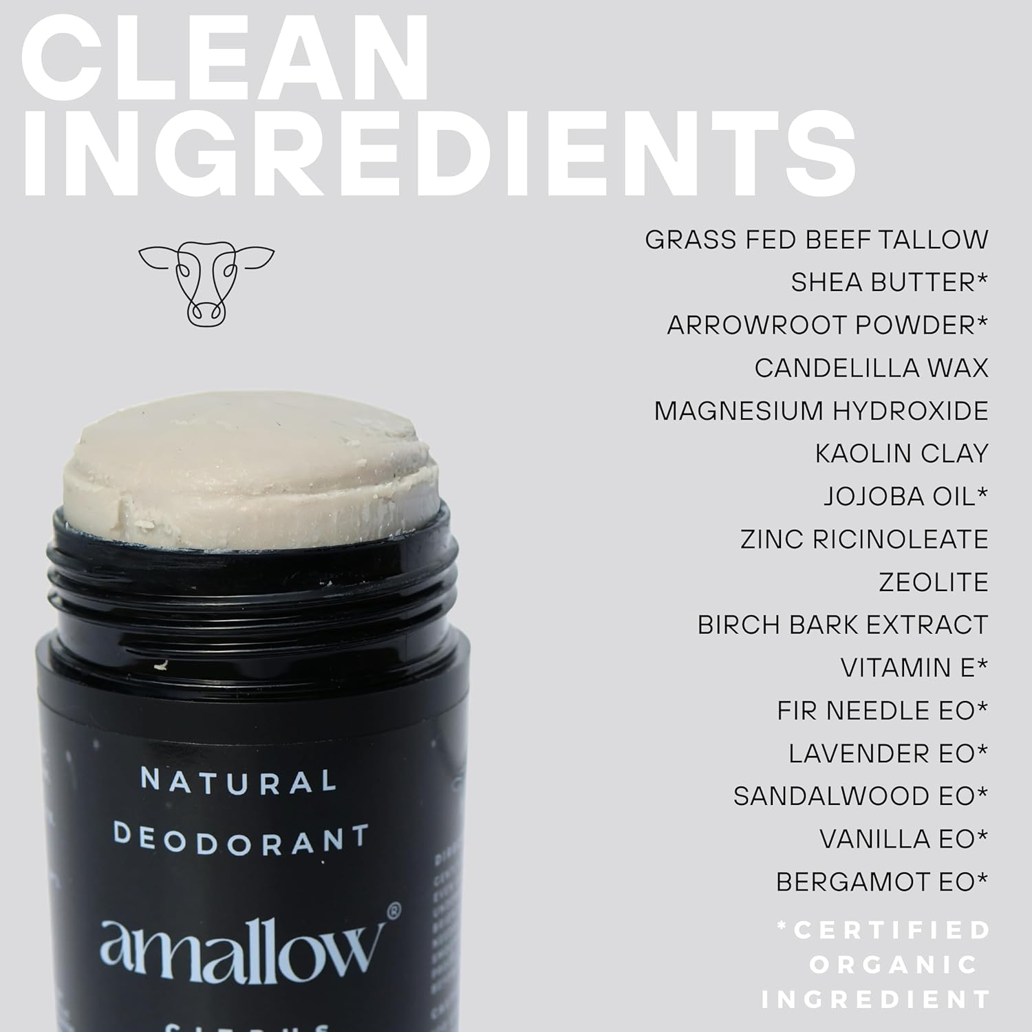 Amallow - Natural Deodorant – Aluminum Salt-Free, Tallow-Based, Baking Soda-Free, with Magnesium & Zinc – Long-Lasting Odor Protection – Handcrafted in the USA – 2.6 oz (Everwood)