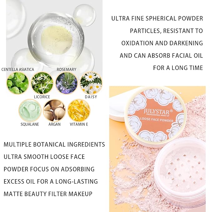 2PCS Loose Face Powder, Oil Control Minimizes Pores Pink Complexion) 8g