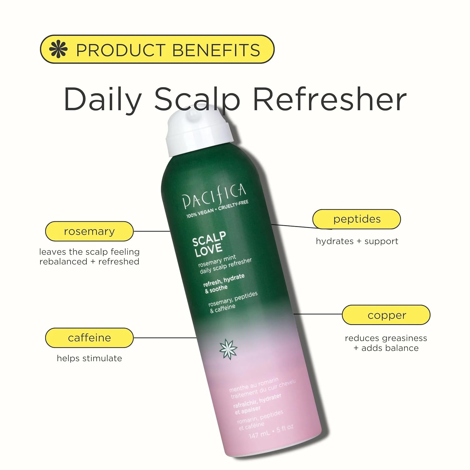 Pacifica Scalp Care Set – Rosemary Mint Daily Scalp Refresher, Detoxifying Serum & Clarifying Scalp Massager for Healthy, Hydrated Scalp, Vegan & Cruelty-Free