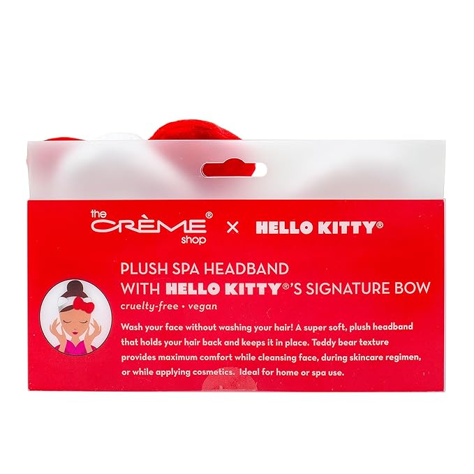 The Crème Shop Hello Kitty x Plush Spa Headband with Hello Kitty's Signature Bow, Face Wash Hair Band For Women