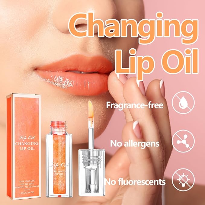 2PCS Magic Color Changing Lip Oil, Moisturizing Nourishing Lip Oil,Light Colour Gloss Non-sticky Lip Oil For Dry Lips Lip Care