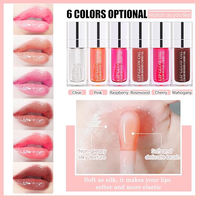 2PCS Lip Oil Set, Hydrating Lip Glow Oil Lip Plumper Gloss, Tinted Lip Oils Transparent Long Lasting Non-sticky Lip Gloss, Plumping Lip Gloss Lip Care Kit (Rosewood & Cherry)