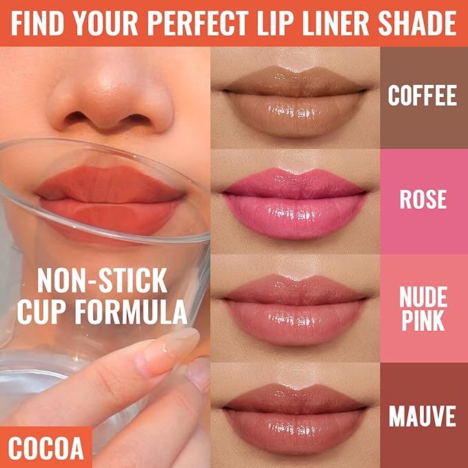 2pcs Lip Stain Peel Off - Lip Liner Stain Long Lasting Waterproof,2-in-1 Lip Liner with Tweezer Nude Matte,Non-Stick Cup,Highly Pigmented,Natural Finish,Stay On All Day,Perfect for Gift (Nude+Cocoa)