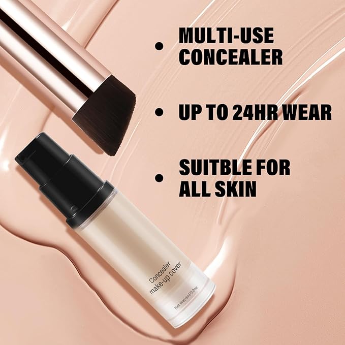 2pcs Liquid Concealer Set with Brush,Full Cover,Concealer Wand with Matte Finish,Corrects,Covers,Long Wear Up to 24hr