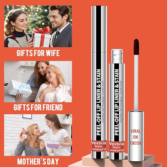 2pcs Lip Stain Peel Off - Lip Liner Stain Long Lasting Waterproof,2-in-1 Lip Liner with Tweezer Nude Matte,Non-Stick Cup,Highly Pigmented,Natural Finish,Stay On All Day,Perfect for Gift (Nude+Mauve)