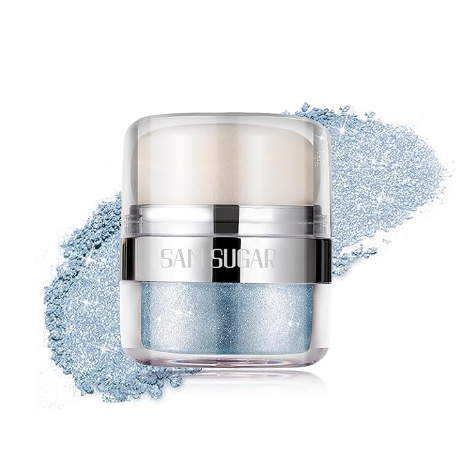 Glitter Body Highlighter Powder Body Shimmer Sparkle Face Brightening Highlighter Powder for Face Eyes Body Glow Makeup With sponge head(08#)