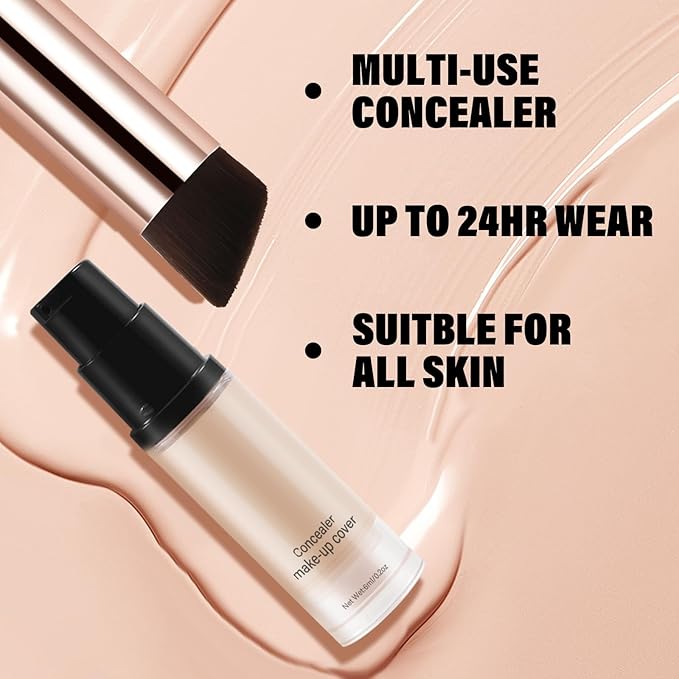 2pcs Liquid Concealer Set with Brush,Full Cover,Concealer Wand with Matte Finish,Corrects,Covers,Long Wear Up to 24hr