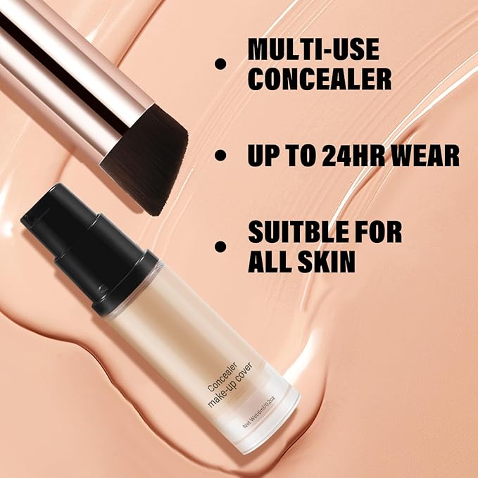 2pcs Liquid Concealer Set with Brush,Full Cover,Concealer Wand with Matte Finish,Corrects,Covers,Long Wear Up to 24hr