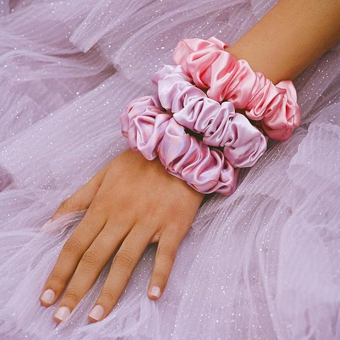 slip Large Scrunchies: Elevate Your Hair Game with Anti-Crease, Anti-Breakage Design, Crafted from Slipsilk™, Belleflower: 3 Pure Silk Scrunchies in Iris, Wildflower, and Rose