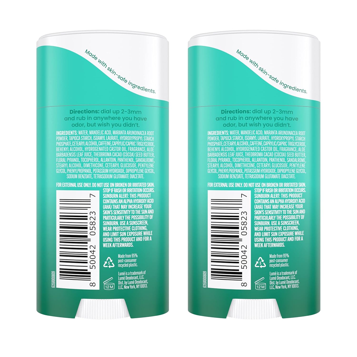 Lume Whole Body Deodorant - Invisible Cream Stick - 72 Hour Odor Control - Aluminum Free, Baking Soda Free, Skin Safe - 2.2 Ounce (Pack of 2) (Minted Cucumber)