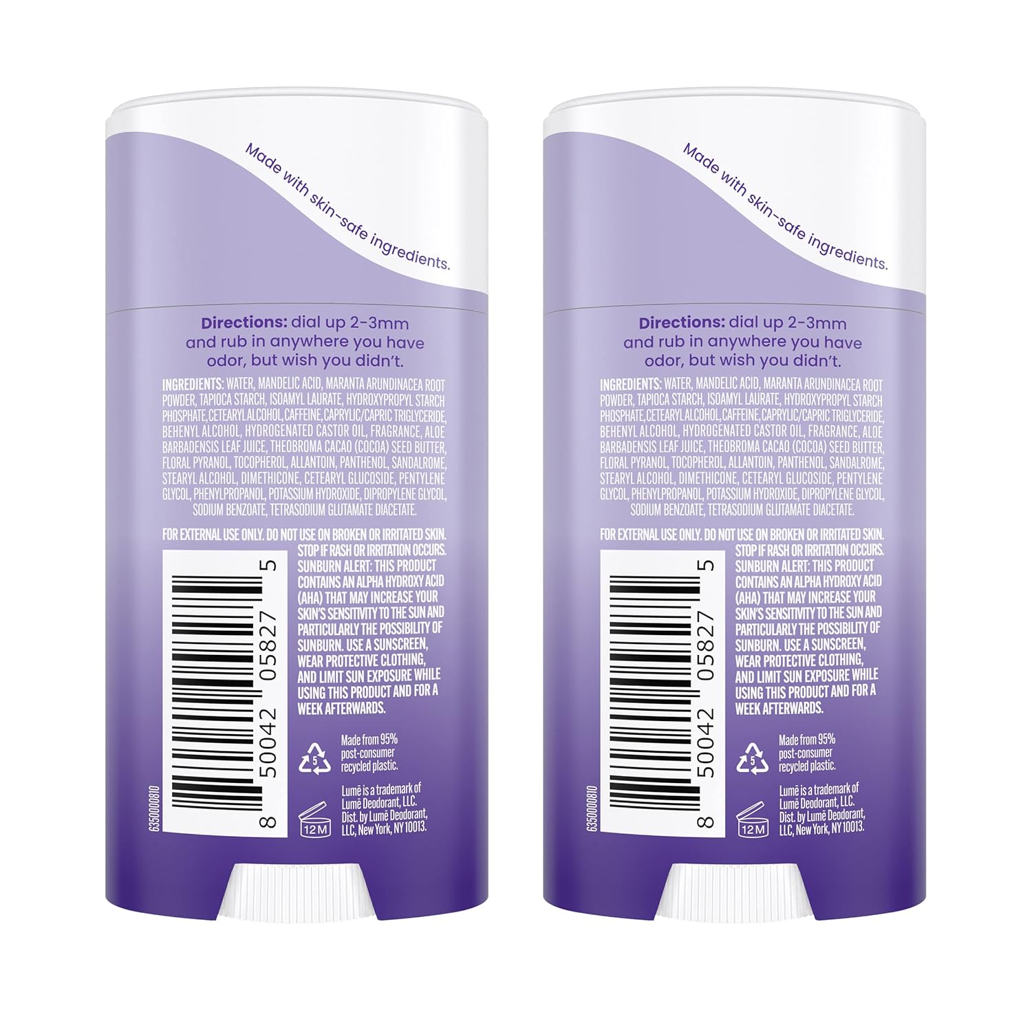 Lume Whole Body Deodorant - Invisible Cream Stick - 72 Hour Odor Control - Aluminum Free, Baking Soda Free, Skin Safe - 2.2 Ounce (Pack of 2) (Soft Powder)