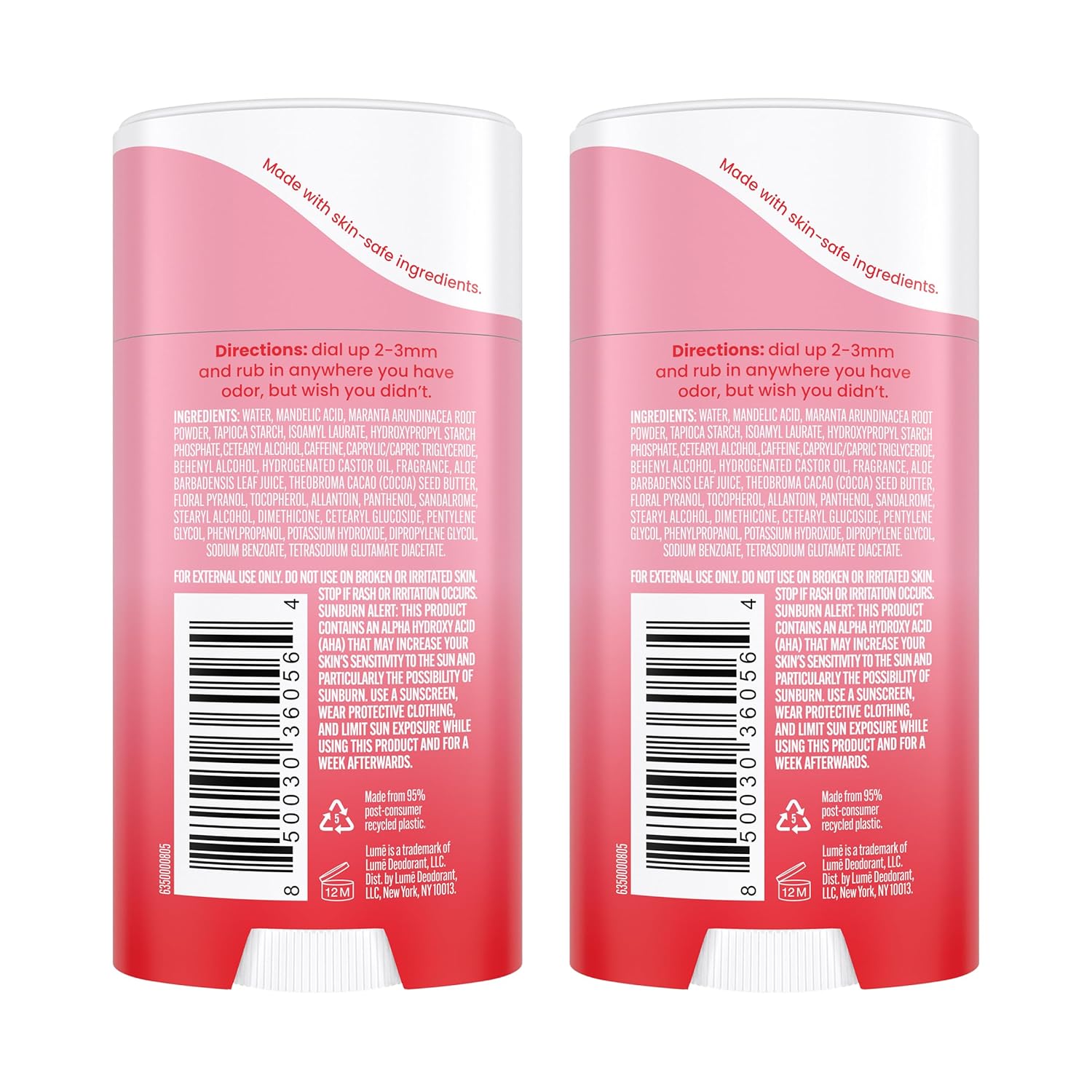 Lume Deodorant Cream Stick - Underarms and Private Parts - Aluminum-Free, Baking Soda-Free, Hypoallergenic, and Safe For Sensitive Skin - 2.2 Ounce (Pack of 2) (Peony Rose)