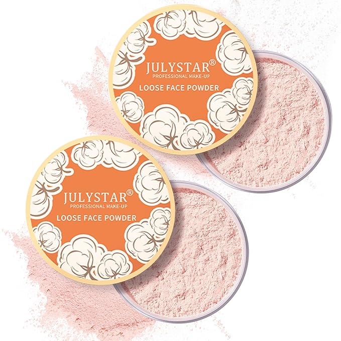 2PCS Pink Setting Powder Loose Face Powder Matte Soft Smooth Oil Control Long Lasting Loose Setting Powder Makeup for Natural Flawless(02# Pink Complexion)