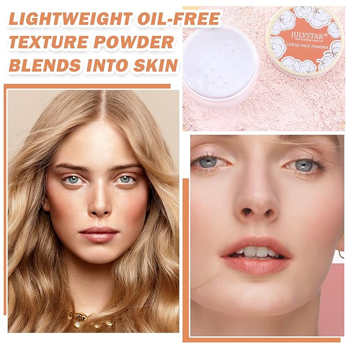 2PCS Pink Setting Powder Loose Face Powder Matte Soft Smooth Oil Control Long Lasting Loose Setting Powder Makeup for Natural Flawless(02# Pink Complexion)