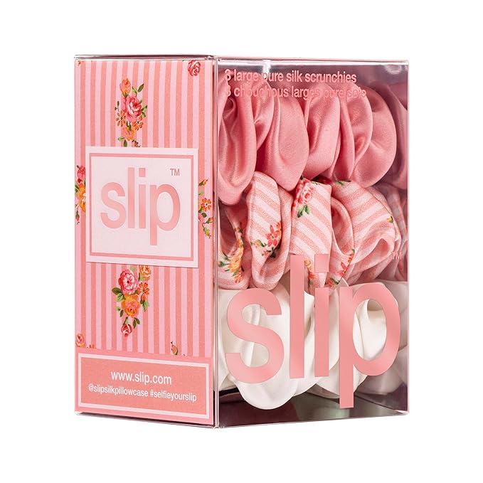 Slip Silk Scrunchies - Petal - 100% 22 Momme Mulberry Silk, Large Hair-Friendly Elastic Set for Women (3 Luxurious Scrunchies)