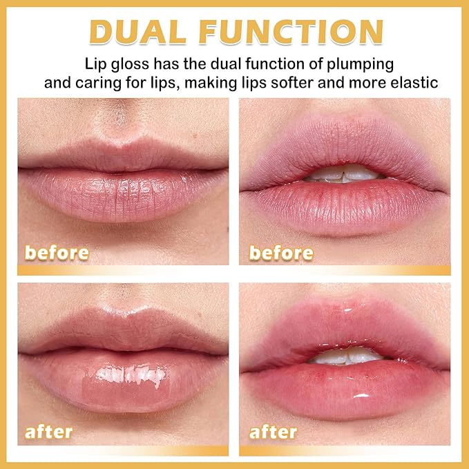 2PCS Lip Plumper Gloss Plumping Lip Gloss Set Natural Moisturizing Lip Plumping Gloss Daily Lip Care Products Lip Plumper Set for Women