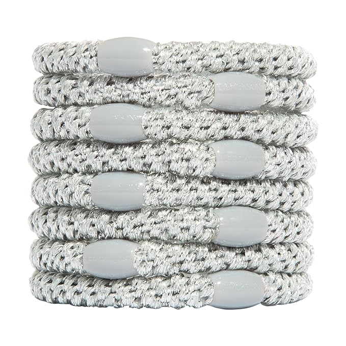 L. Erickson Grab & Go Pony - Metallic Silver - 8 Pack Ponytail Holder Hair Ties