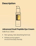Tristar Advanced Snail Peptide Eye Cream, Anti-Wrinkle, Anti-Aging, Dark Circle Removing, Brightening Night Cream, 73.7% Snail Mucin - 30ml / 1FL Oz – 1 Count
