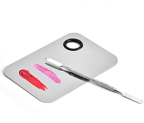 Professional Pro Stainless Steel Makeup Palette Cosmetic Palette with Spatula Tool Makeup Art Tool For Nail Art Eye Shadow Eyelash Makeup Professional Pigment Blending（6 x 4 Inch Sliver）
