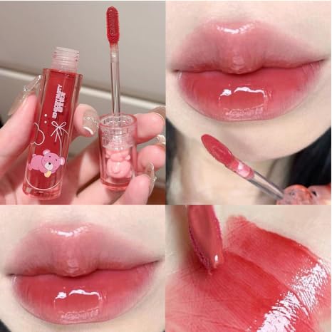 6 Colors Bear Lip Gloss Set, Lip Glaze Jelly Lipstick Liquid Lipstick Cute Bear Lipgloss Plumping Lip Tint Moisturizing Waterproof Long Lasting Cheek Cosmetic Beauty Makeup