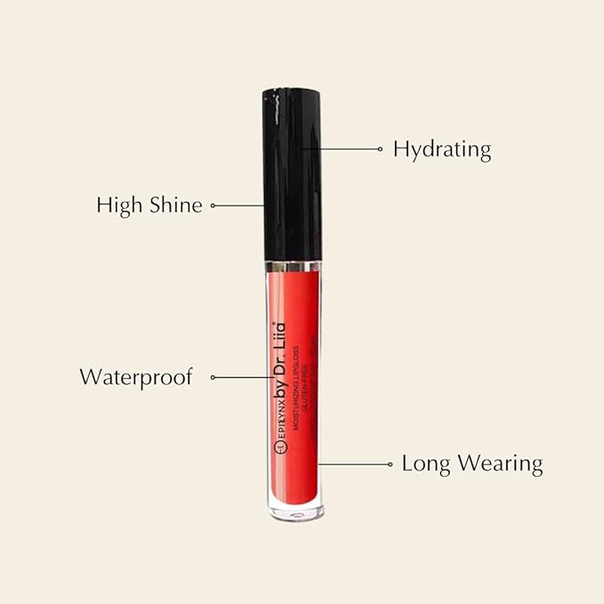 Vegan Moisturizing, Long Lasting Lip Gloss - Satin & Glitter - Allergen Free for Sensitive Skin - Apple Red by Dr. Liia