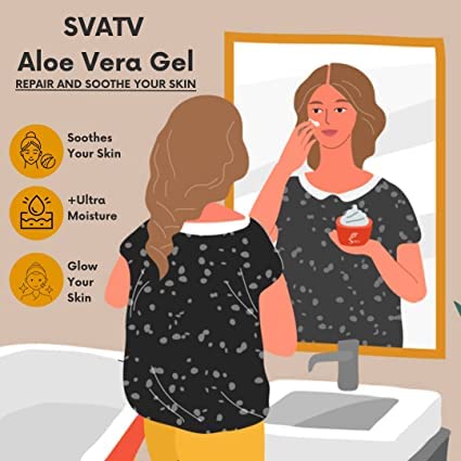 SVATV Natural Aloe Vera Gel for Face, Skin, Hair & Sunburn Relief with Cold Pressed, Vegan, Unscented Gel | Suitable for All Skin Types For Men & Women - (200g, 7.05 oz, 0.44lbs)
