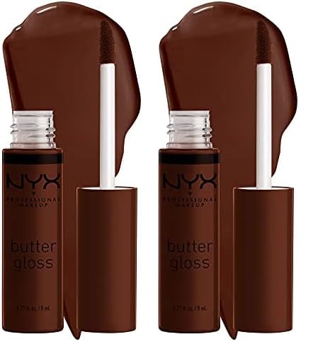 NYX PROFESSIONAL MAKEUP Butter Gloss Brown Sugar, Non-Sticky Lip Gloss - Lava Cake (Rich Brown) (Pack of 2)