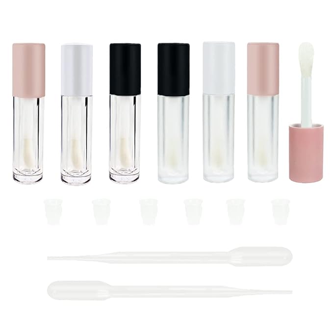 COSIDEA 24 pcs Empty 5ml big brush lip gloss tube black round lipgloss tubes container with big doe foot wand cosmetic packing containers