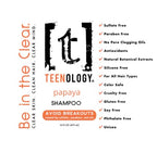 Teenology Shampoo for Teens - Avoid Forehead and Body Acne - No Sulfates or Parabens, Noncomedogenic, Natural Botanical Extracts, 16 oz. (Fresh Papaya)