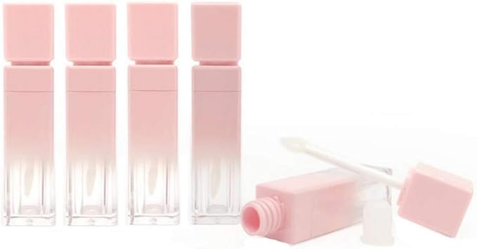 5 Pcs 8ml Gradient Pink Lip Gloss Tubes Empty Refillable Plastic Lipstick Vials with Brush Lip Gloss Storage Containers for Women Girl DIY Homemade Lipstick Lip Gloss