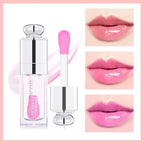 Plumping Lip Oil,Hydrating Gloss Tinted Lip Balm Transparent Lip Care,Big Brush Head Glitter Shine,Long Lasting Nourishing Non-sticky Fresh Textureand Dry Lips Care Products0.2 OZ(002#CLEAR TO PINK)