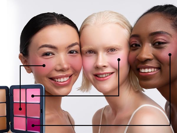 Makeup Blush Palette + Cream Contour Palette Kit, with 11 Pcs Complete Makeup Brushes, Contouring Concealer Palette for Medium Dark Skin to Conceals Dark Circles, Redness, Acne, Blemish