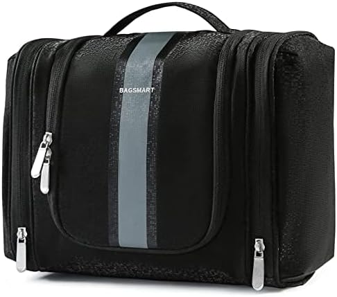 BAGSMART Extra Large Toiletry Bag Hanging Toiletry Bag for Travel, Water-resistant Cosmetic Makeup Travel Bag, Capacity Travel Bag Organizer for Full-size Toiletries, Black-Large