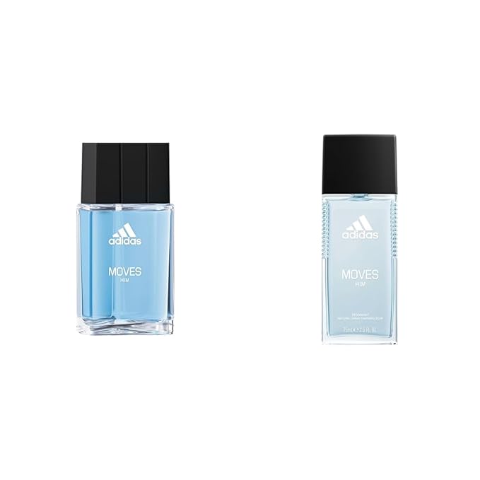 Adidas Moves For Men Eau De Toilette Spray, 1 Fl Oz & Moves for Him Body Fragrance for Men, 2.5 fl oz, Liquid, Grapefruit