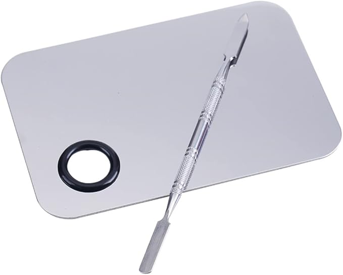Makeup Mixing Palette,Stainless Steel Foundation Palette Cosmetic Mixing Makeup Palette Eye Shadow Eyelash Makeup Plate with Spatula Rod for Mixing Foundation Eye Shadow Eyelash Nail Art