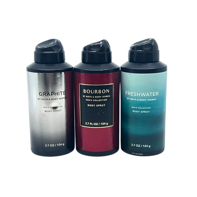 Bath and Body Works Gift Pack for Holiday Deodorizing Body Spray - Graphite, Bourbon and Freshwater 3.7oz each