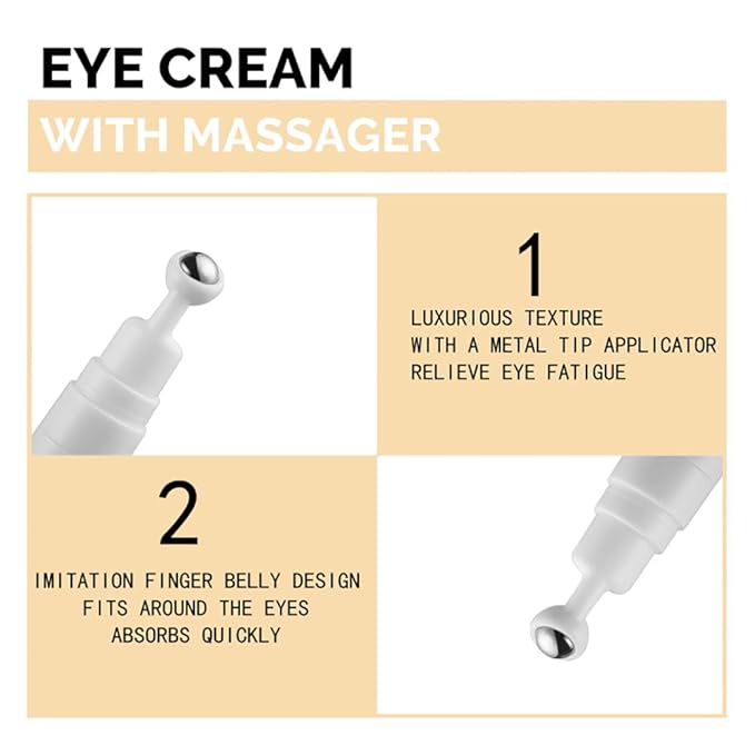 Snail Peptide Eye Cream Non-Sticky Snail Mucin Eye Care Hydrating Essence with 360° Massage Ball for Reducing Dark Circles/Puffiness/Fine Lines, Moisturizing, Firming, Adding Skin Elasticity