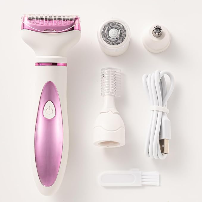 Electric Razor for Women, Bikini Trimmer Womens Shaver for Face Nose Eyebrow Body Leg Pubic Underarm Arm Ladies Rechargeable 4 in 1 Hair Removal Kit Painless Trimming, Gifts for Women (Pink)