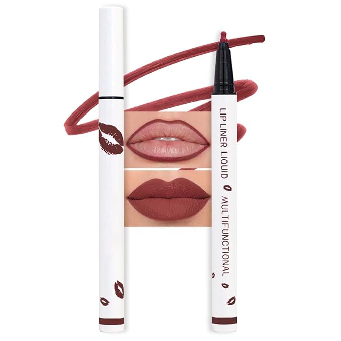 evpct Longwear Liquid Lip Liner Stain Marker Pen Long Lasting Waterproof, Black Cherry Matte Semi Permanent 24 Hour Lip Liner and Lipstick Combo, Korean Color Stay Lipliner All Day Lips Stain peel off
