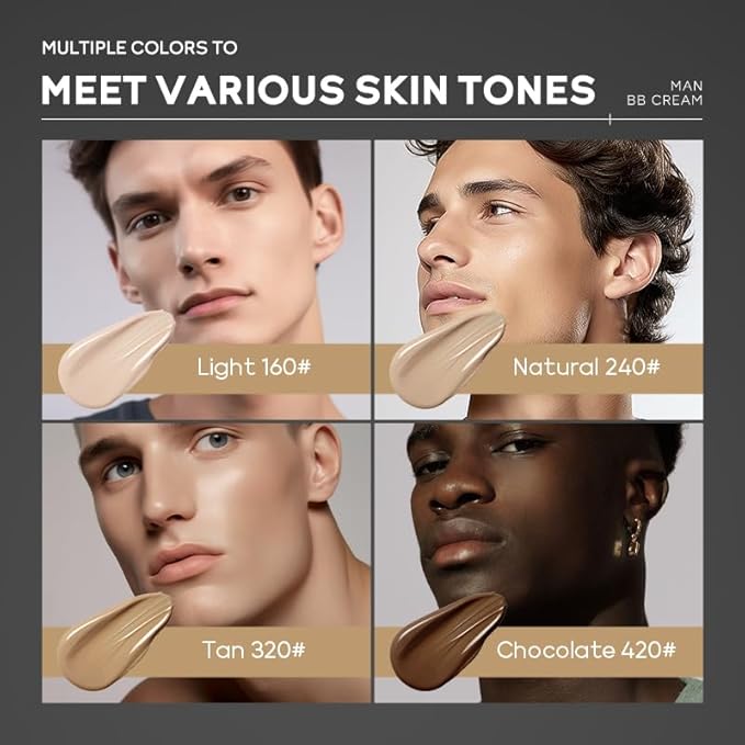 AKARY Hydrating Men BB Cream SPF 15 PA++, Full-Coverage Foundation&Concealer, Mens Face Moisturizer Cream Evens Skin Tone, Oil Control and Cover Flaws, Natural Finish for All Skin Types, Natural 240