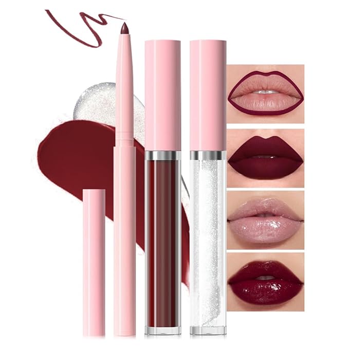 3-in-1Hocolate Brown Matte Lip Stain Kit | Waterproof Lip Liner + Hydrating Matte Lip Gloss + Nourishing Lip Oil | Long Lasting Plumping to Create Perfect Lip Makeup.11#